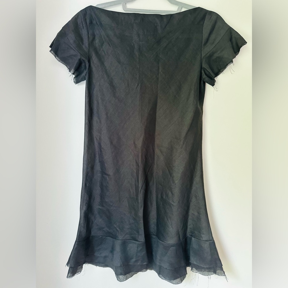 Elegant linen Black Short Sleeve Dress